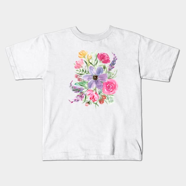 Fresh Loose Watercolor Florals Kids T-Shirt by Harpleydesign